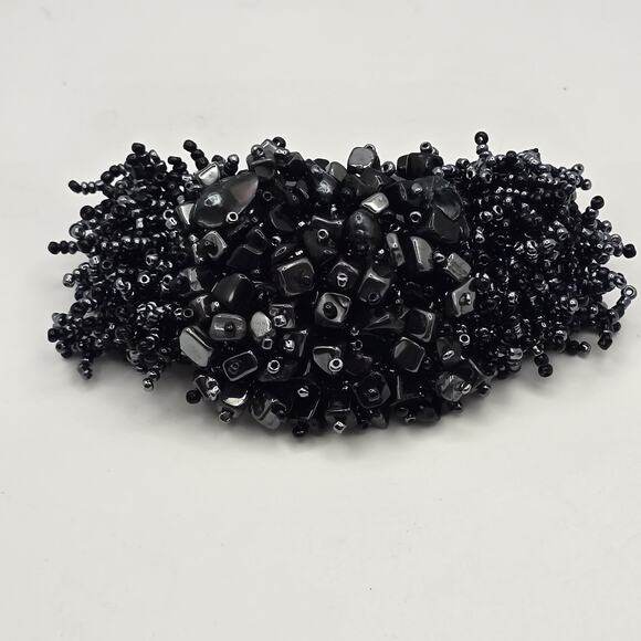 Retro Cluster Beaded Color Ink Black Stone Seed Bead Necklace Bracelet Set - Picture 3 of 16